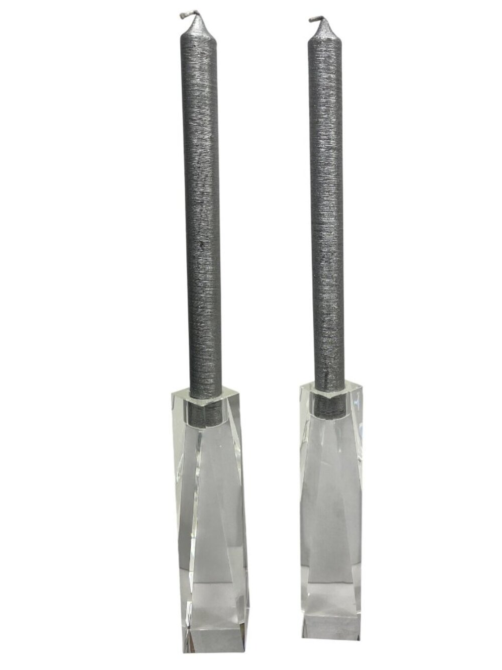 Silver Metallic Candles With Crystal Taper Holders - Elegant Modern Design C102